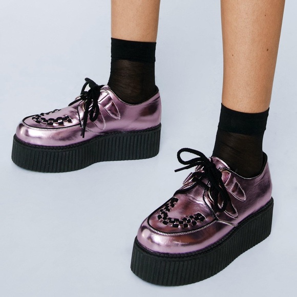 Brand New Metallic Lace Up Platform Creepers - Picture 2 of 4
